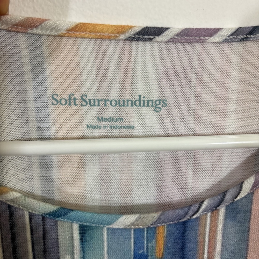 Soft Surroundings M Stripe Tee Shirt NWOT Button Pink Blue Coastal Brunch Casual - Picture 3 of 8